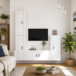 Premium 4-Piece White Wall-Mounted TV Cabinet Set