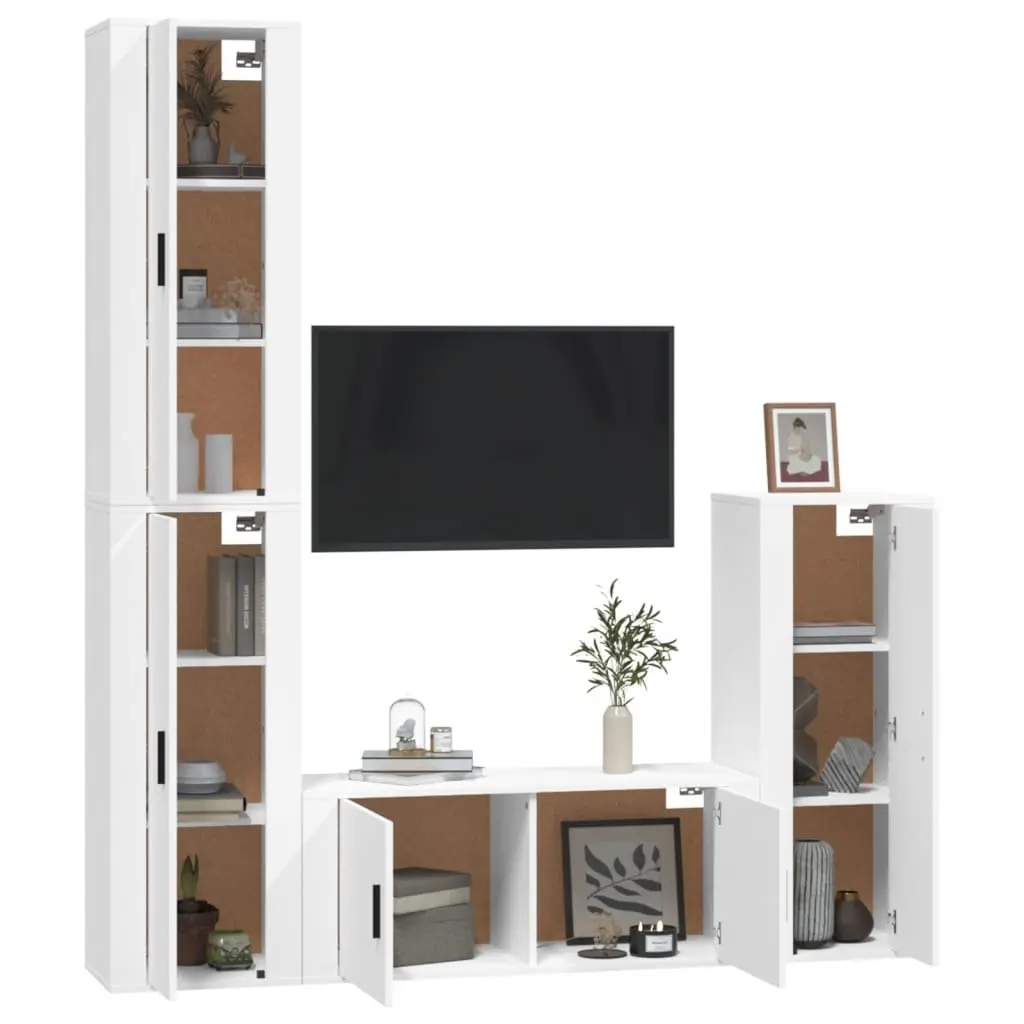 4-Piece White Wall-Mounted TV Cabinet Set