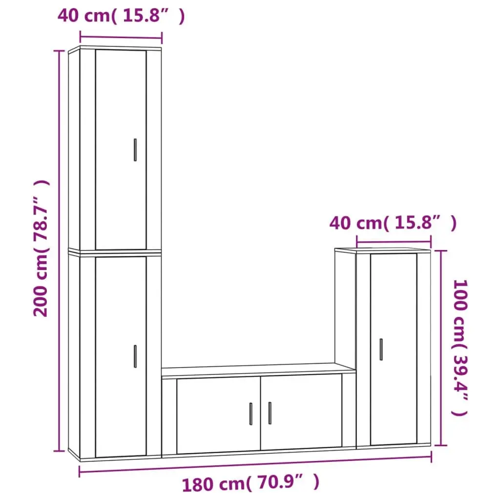4-Piece White Wall-Mounted TV Cabinet Set