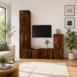 4-Piece Wall-Mounted Media Storage Set in Brown