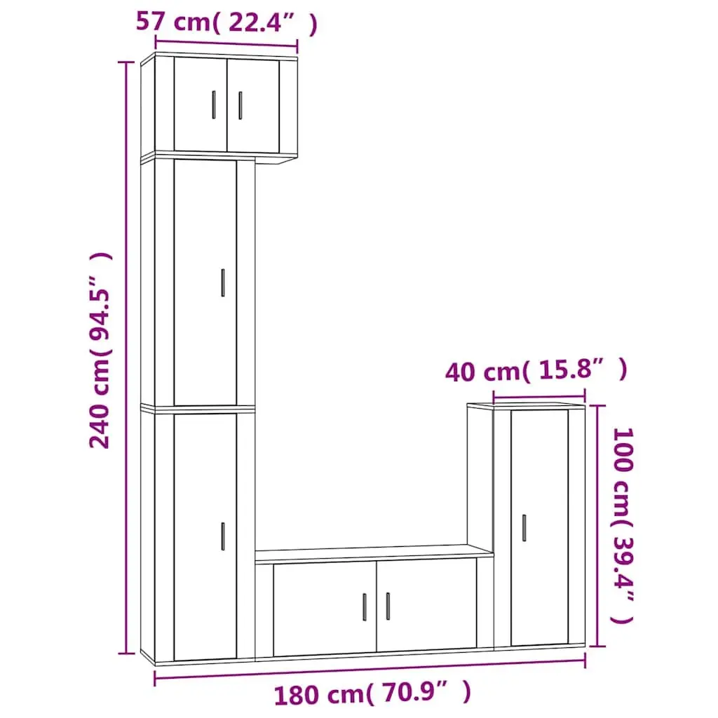 5 Piece TV Cabinet Set White Wall-Mounted Media Storage Unit Engineered Wood