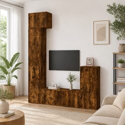 Brown 5 Piece Wall-Mounted TV Cabinet Set