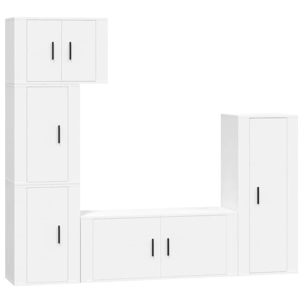 5-Piece White Engineered Wood TV Cabinet Set for Storage