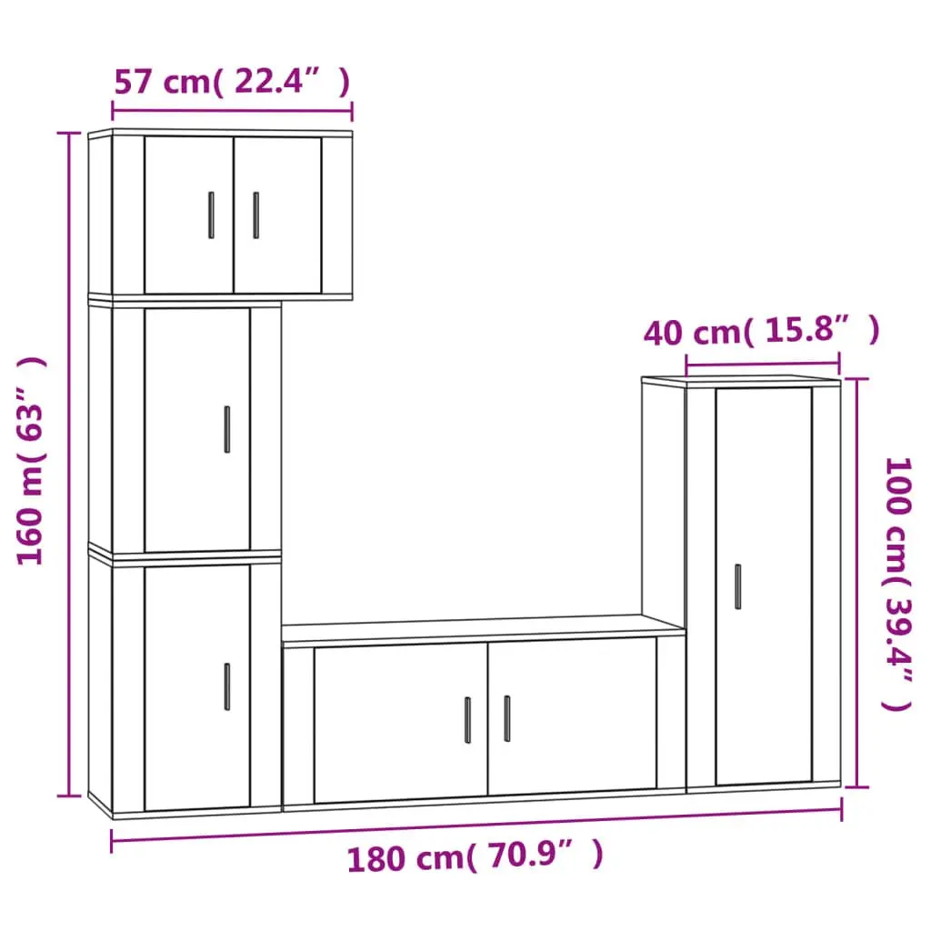 5-Piece White Engineered Wood TV Cabinet Set for Storage