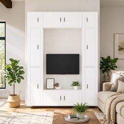 Stylish 8-Piece Wall-Mounted White TV Cabinet Set