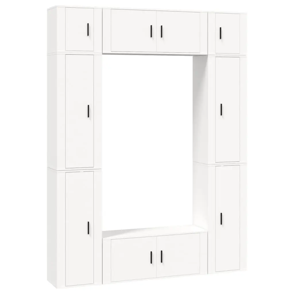 8-Piece Wall-Mounted White TV Cabinet Set