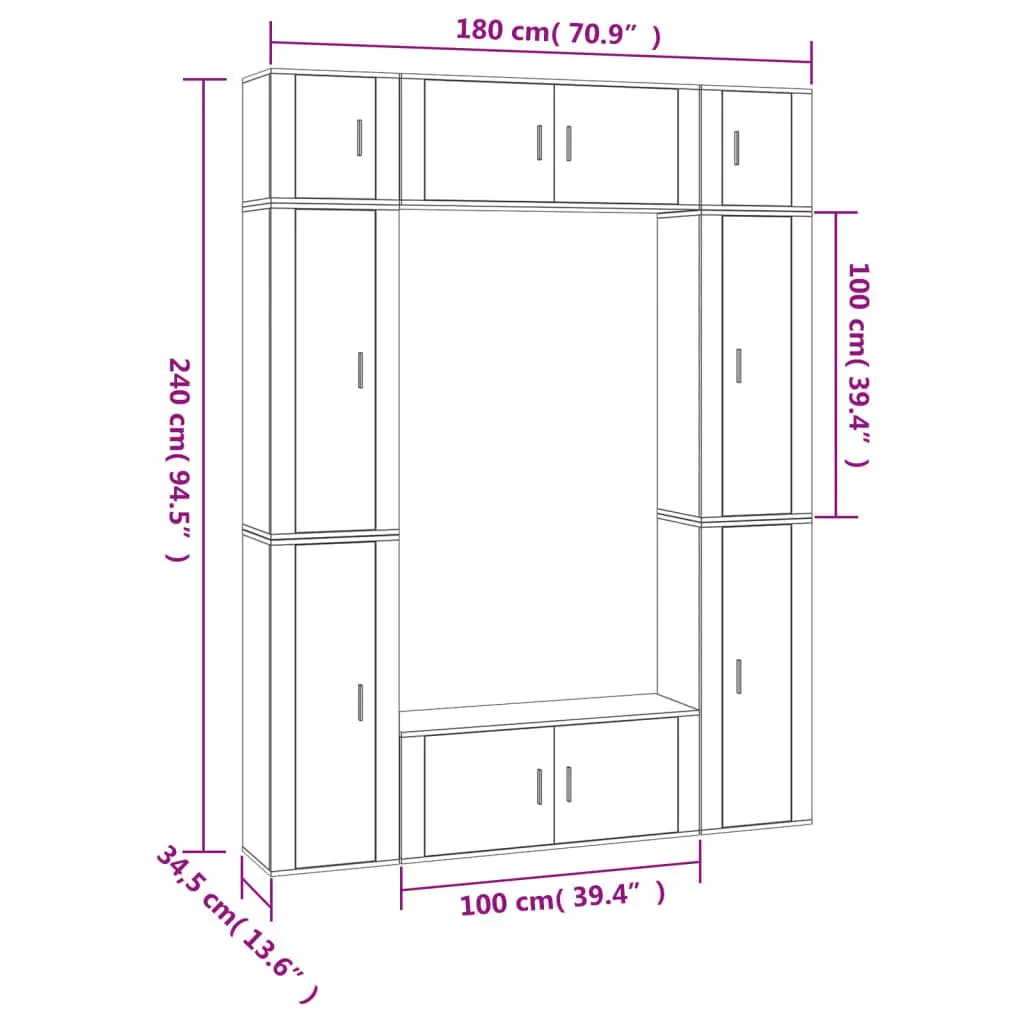 8-Piece Wall-Mounted White TV Cabinet Set