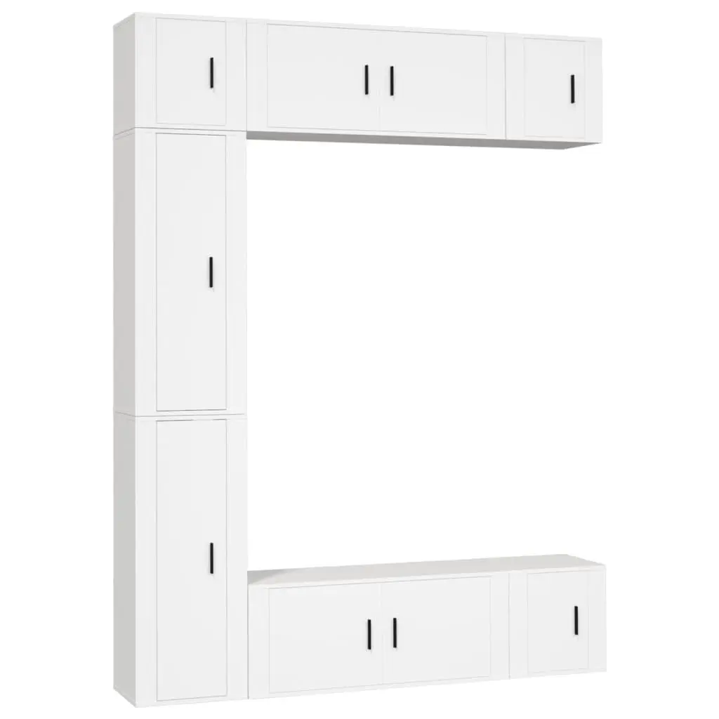 7-Piece White Engineered Wood TV Cabinet Set
