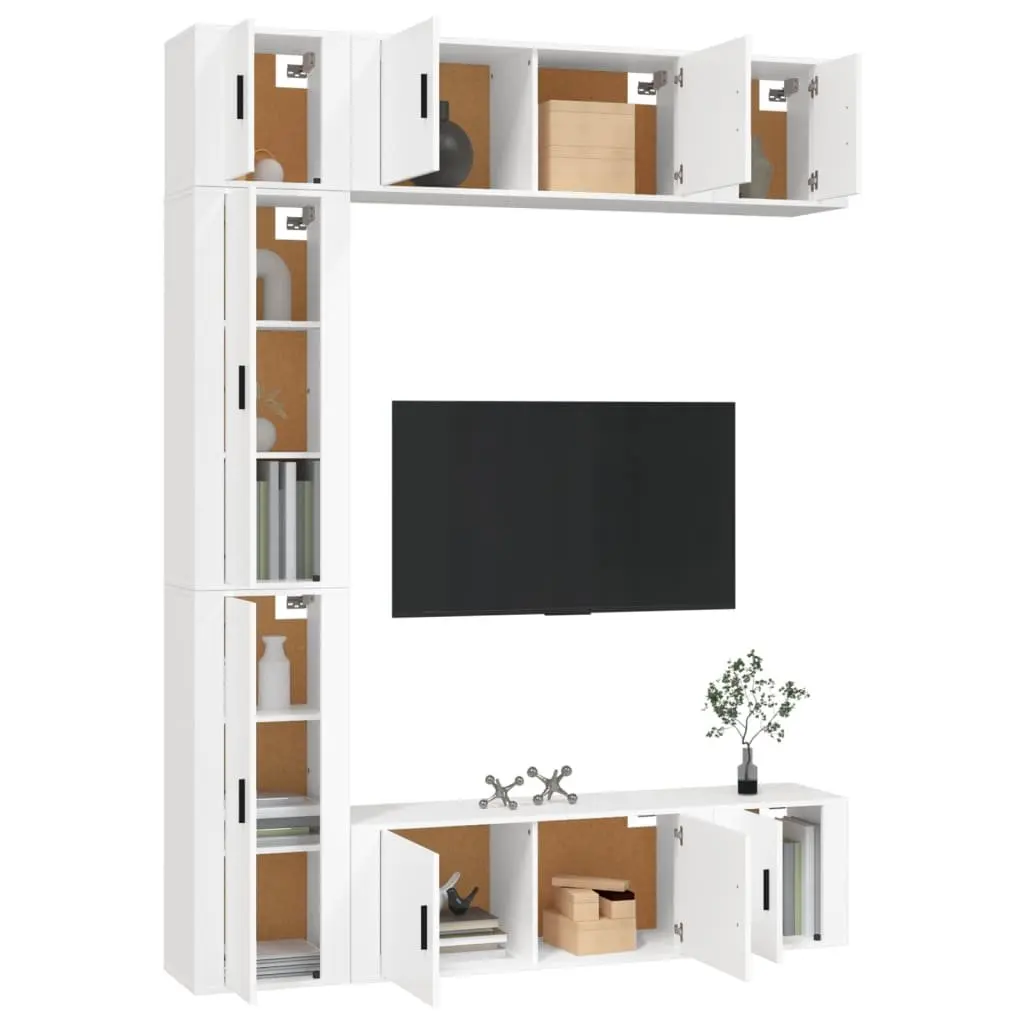7-Piece White Engineered Wood TV Cabinet Set