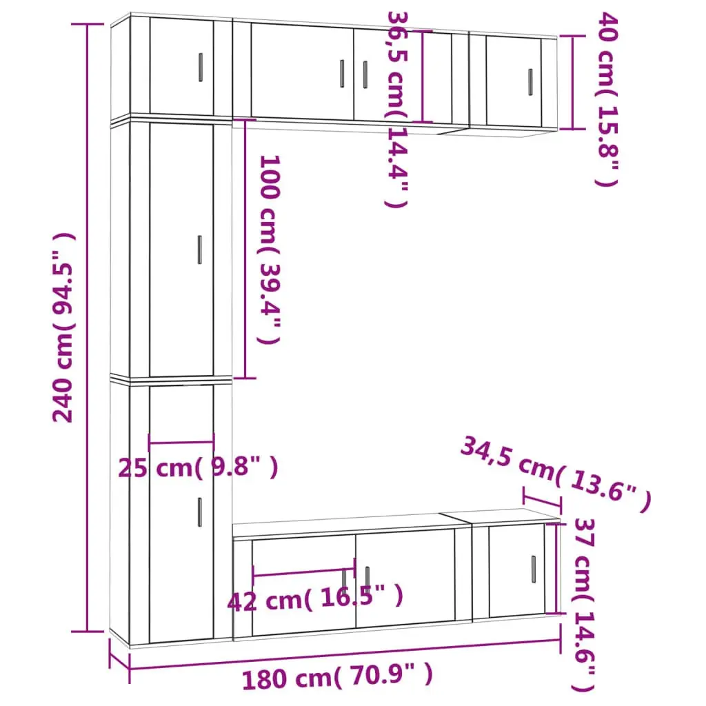 7-Piece White Engineered Wood TV Cabinet Set