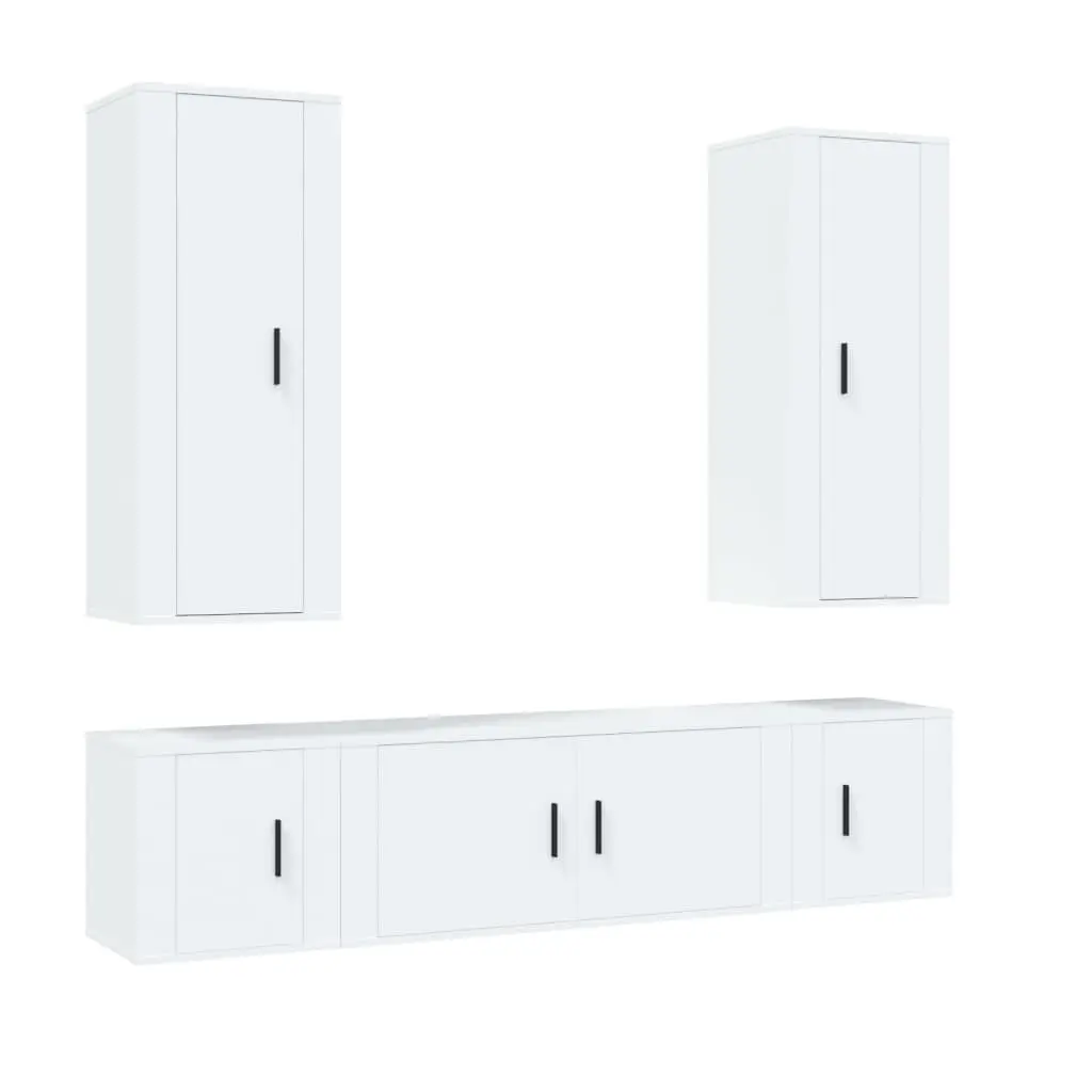 5 Piece TV Cabinet Set Engineered Wood Wall Mounted Storage Media Unit White