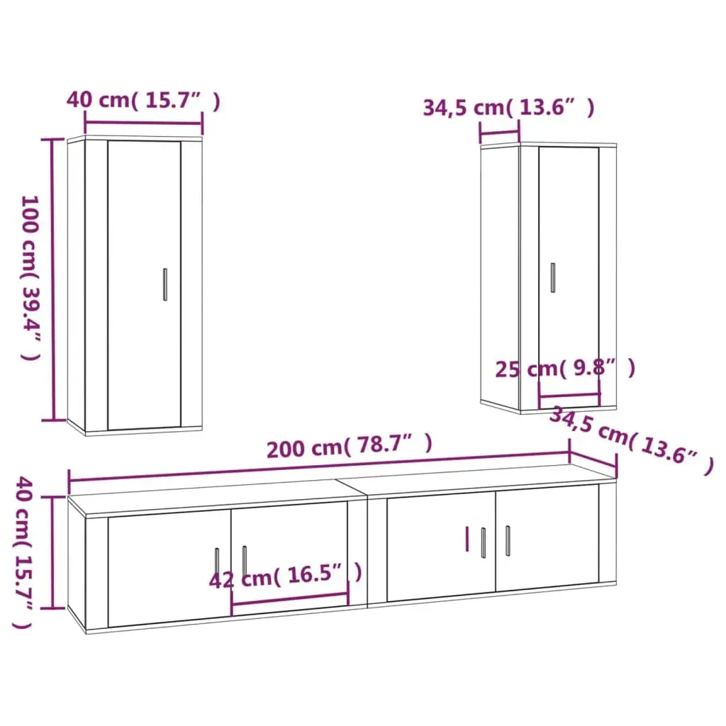 4-Piece White Wall-Mounted Media Unit in Engineered Wood