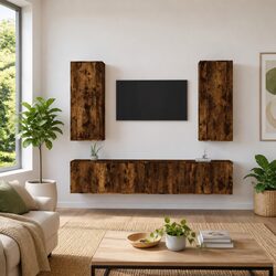 Brown Engineered Wood 4-Piece Wall-Mounted TV Cabinet Set