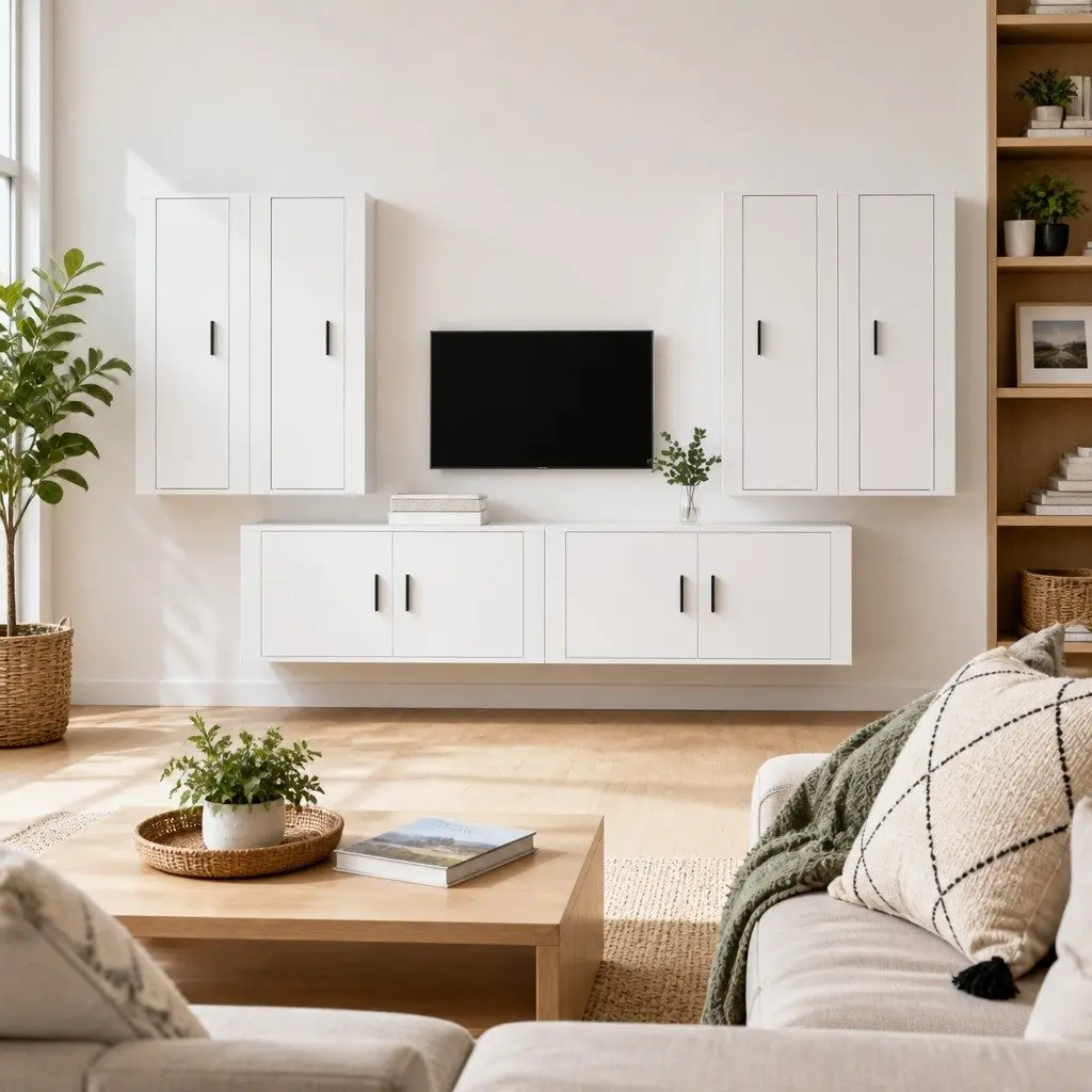 6-Piece Wall-Mounted TV Cabinet Set in White