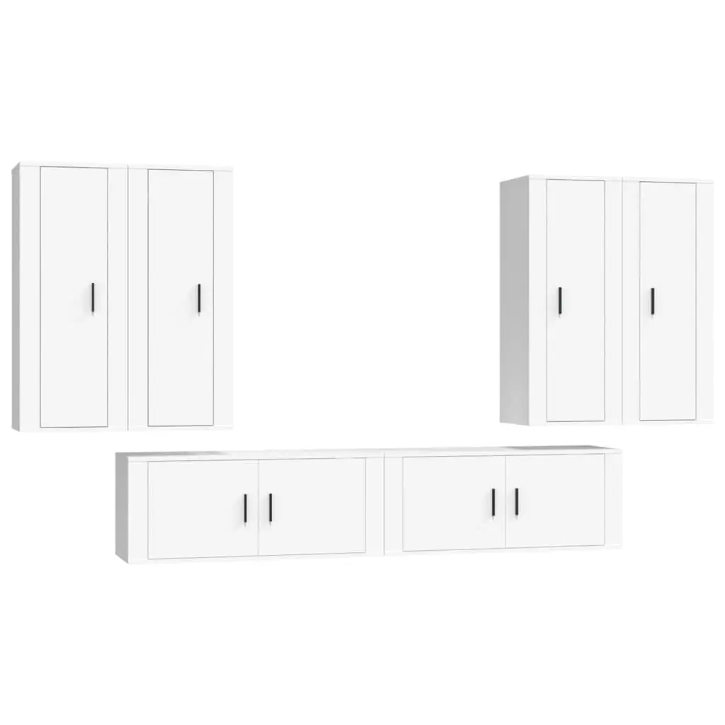 6-Piece Wall-Mounted TV Cabinet Set in White