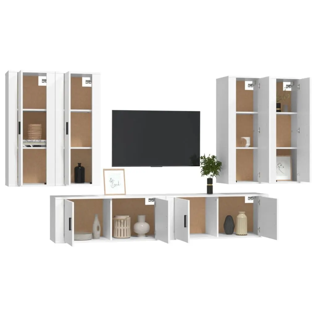 6-Piece Wall-Mounted TV Cabinet Set in White