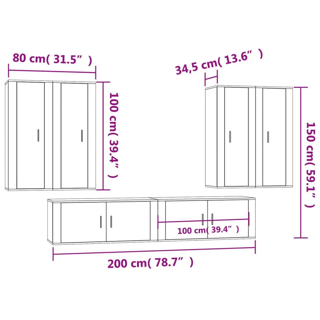 6-Piece Wall-Mounted TV Cabinet Set in White