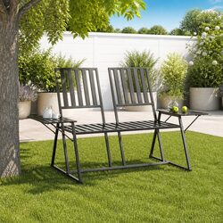 2-Seater Garden Bench 165cm Outdoor Seating Steel Black Patio Furniture