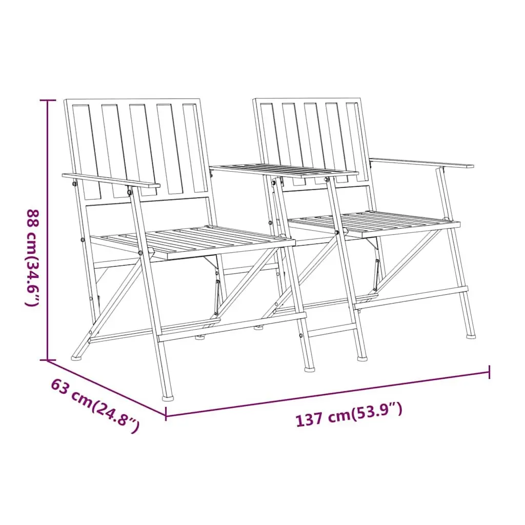 Folding 2-Seater Garden Bench 137cm with Table