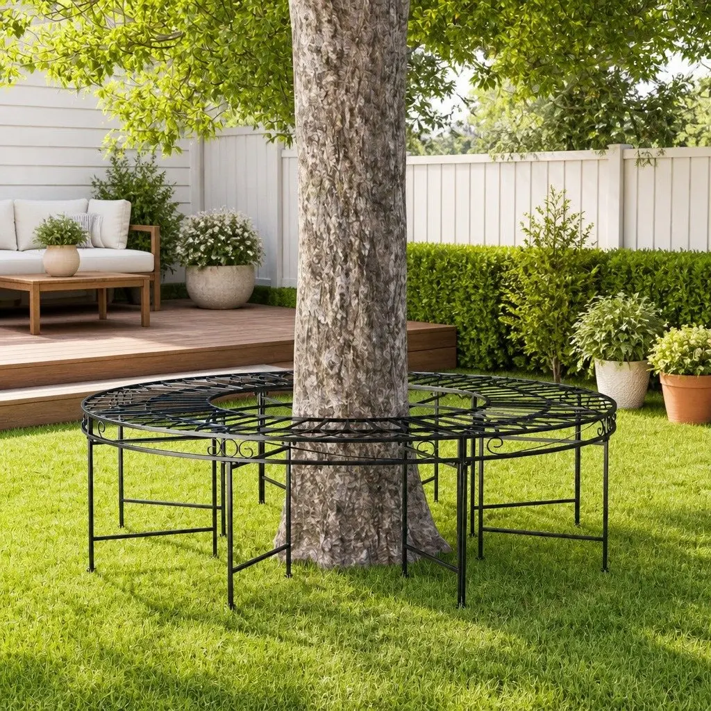 Round Bench Steel Ø160 cm Black