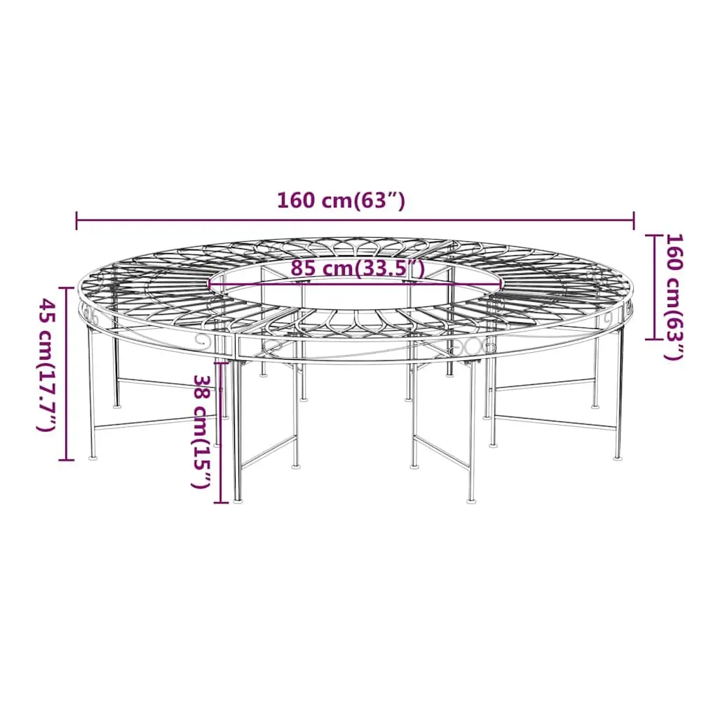 Round Bench Steel Ø160 cm Black