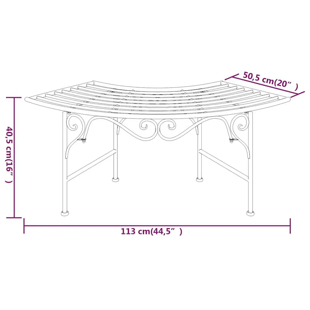 Outdoor Tree Bench 113cm Arc Shaped Garden Seating Metal Patio Furniture Black