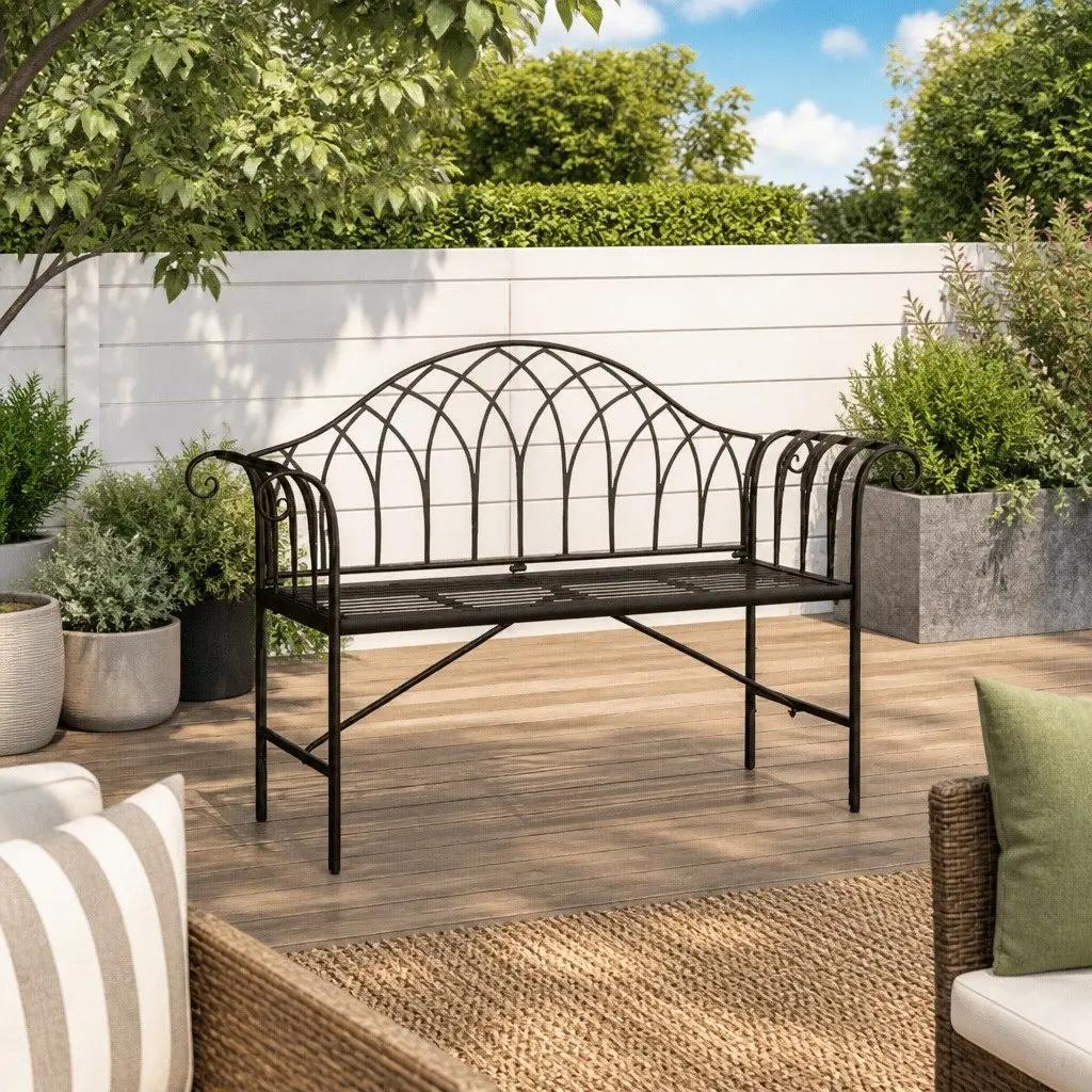 2-Seater Garden Bench 128cm in Black Steel