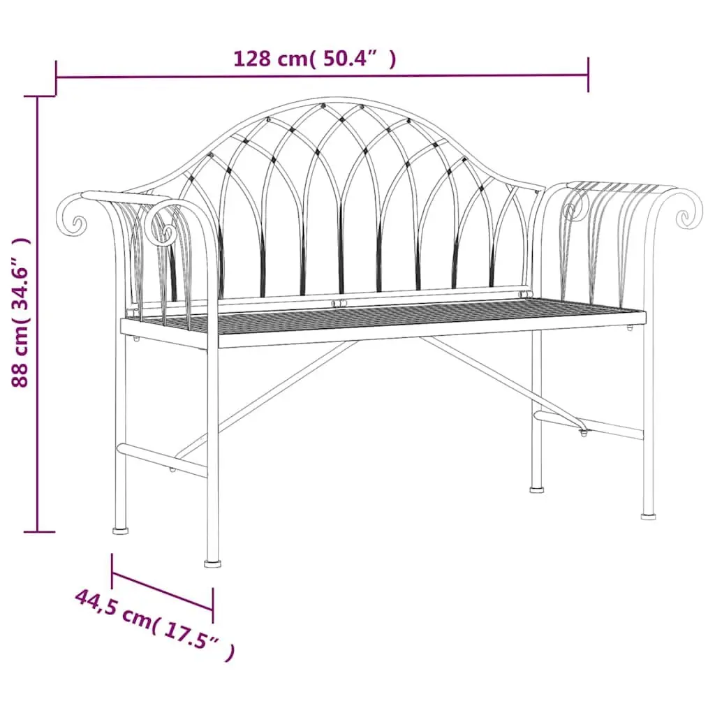 2-Seater Garden Bench 128cm in Black Steel