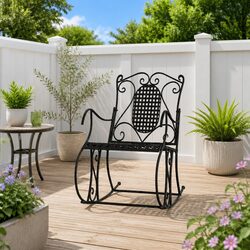 Durable Black Metal 84cm Rocking Bench for Outdoor Relaxation