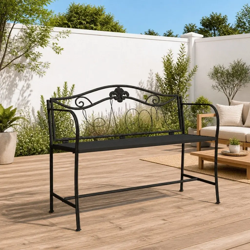 Black Metal Garden Bench for Outdoor Seating