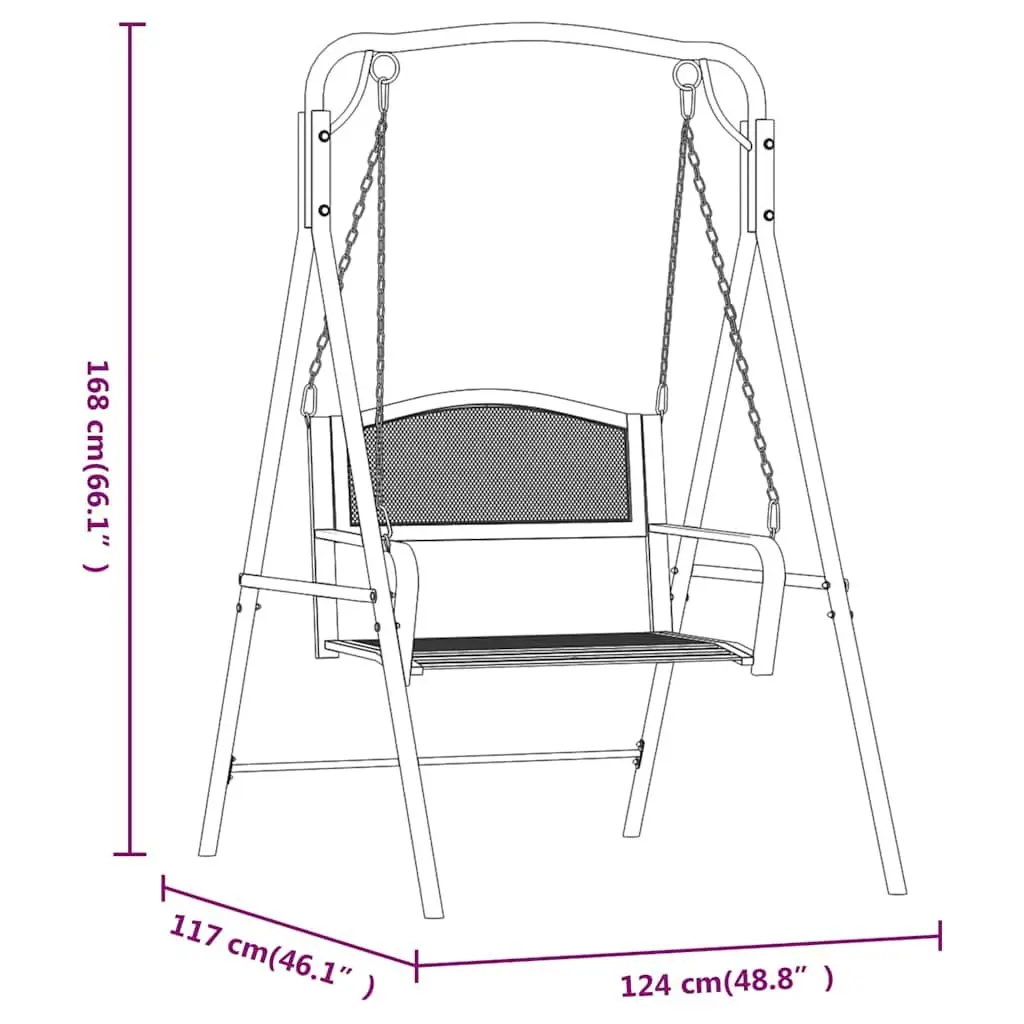 Outdoor Swing Bench 124cm Black Steel with Chains