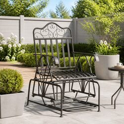 Sturdy Black Steel Outdoor Glider Bench 61cm