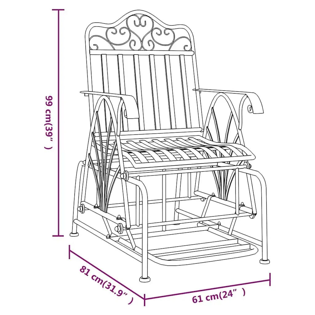 Glider Bench Steel 61cm Black Rocking Chair