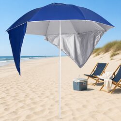Beach Parasol with Detachable Side Walls Outdoor Sun Shelter 215cm Blue