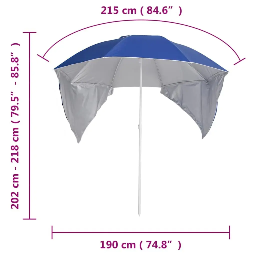Blue Beach Parasol with Removable Side Walls 215cm