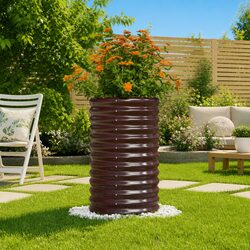 Sturdy Galvanised Steel Garden Planter 40x40x68cm Brown