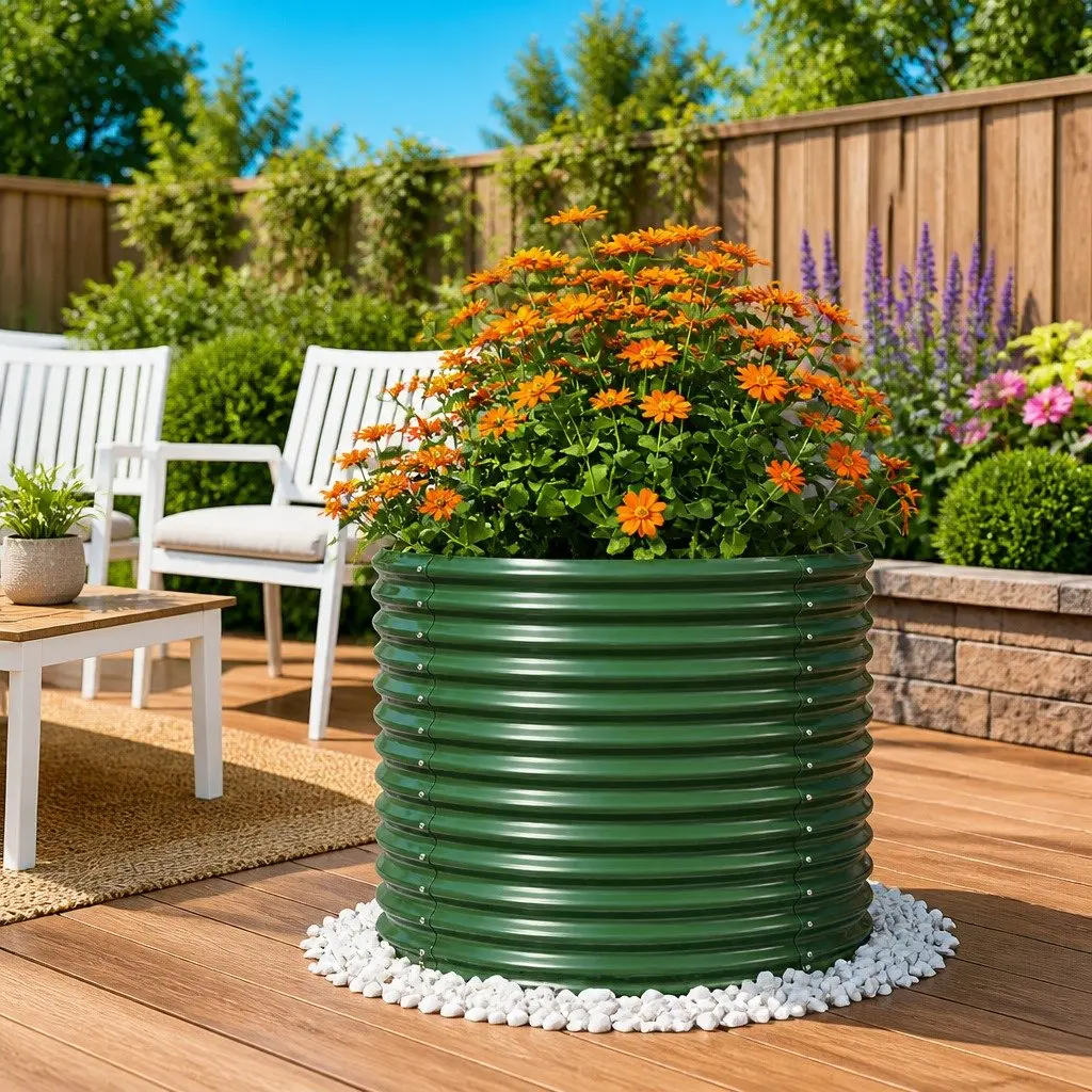 Galvanised Steel Raised Bed Garden Planter 80x80x68cm Green