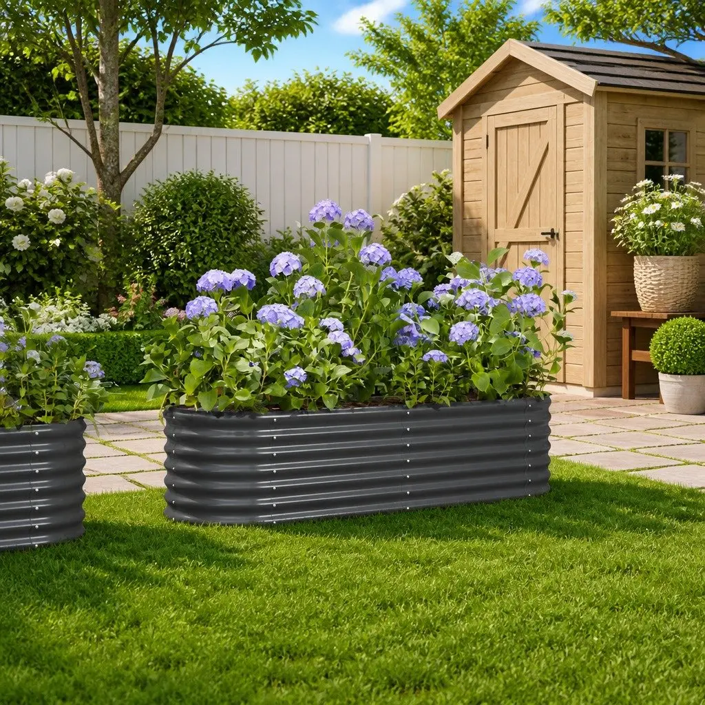 Raised Bed Planter Box Anthracite Galvanised Steel 152x40x36cm Outdoor