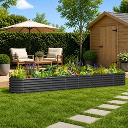 Durable Anthracite Galvanised Steel Raised Garden Bed 332x40x36cm