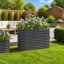 Garden Raised Bed Planter Box Outdoor Galvanised Steel Frame Grey 114x40x68cm