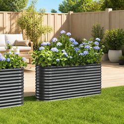 Durable Anthracite Steel Raised Garden Bed for Plants