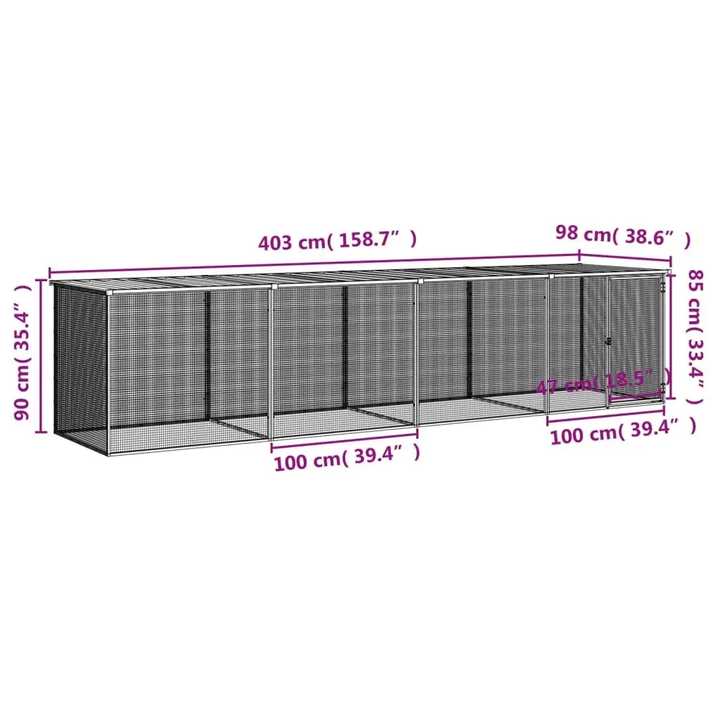 Chicken Cage with Roof 403x98x90 cm Galvanised Steel Hen House Coop Run Pen