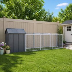 Durable Anthracite Galvanised Steel Dog House with Run