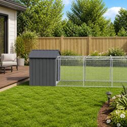 Durable Anthracite Steel Dog House with Extended Run