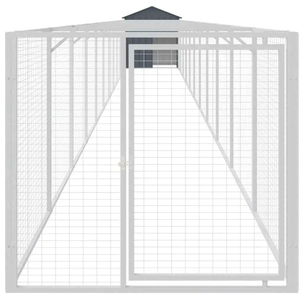 Dog House Galvanised Steel Anthracite Outdoor Kennel with Extended Run
