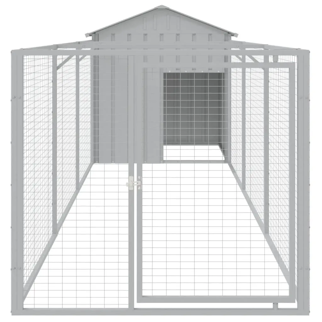 Dog Kennel Galvanised Steel Large Grey with Run Roof