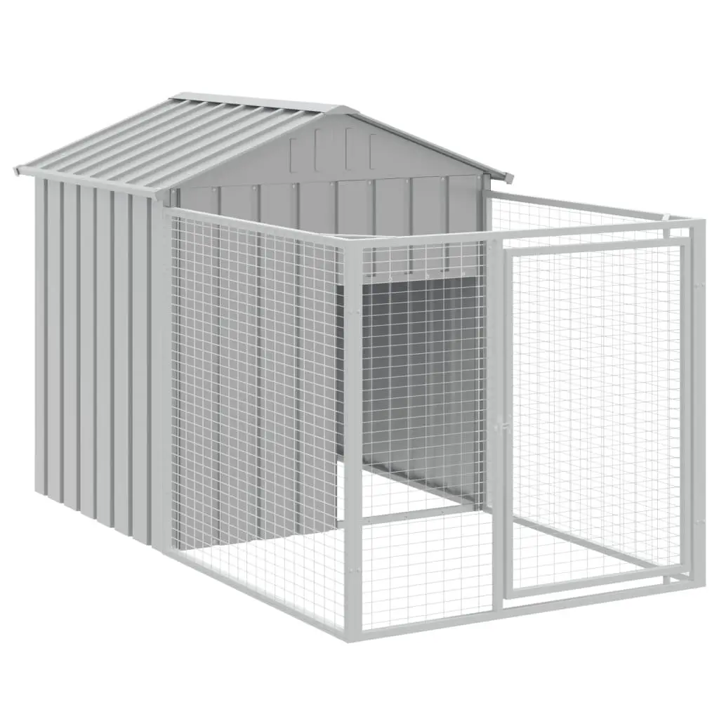 Dog Kennel Galvanised Steel Large Grey with Run Roof