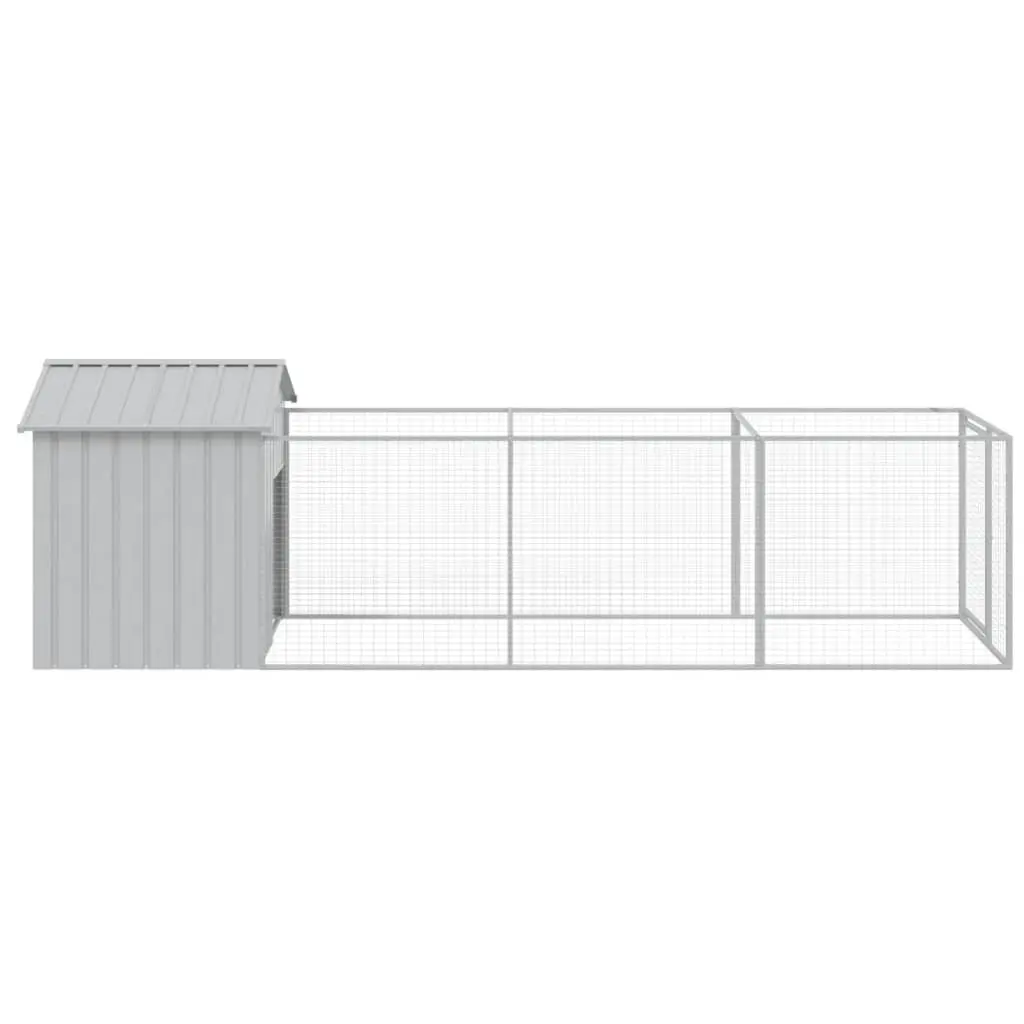 Dog Kennel Galvanised Steel Large Grey with Run Roof