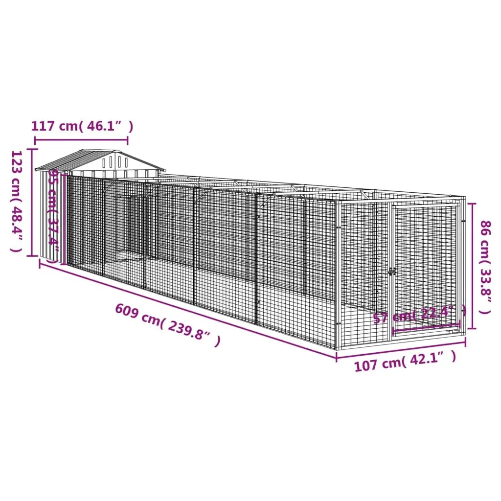 Dog House Galvanised Steel Grey with Extended Run