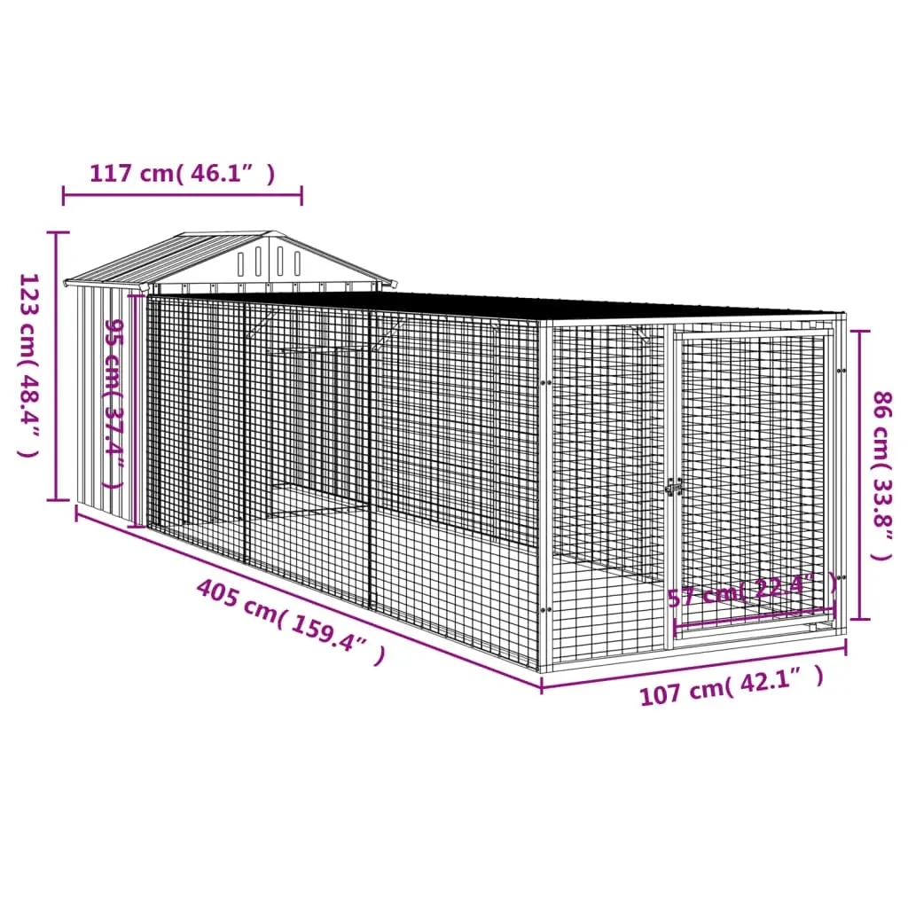 Chicken Cage Galvanised Steel 117x405x123 cm Anthracite